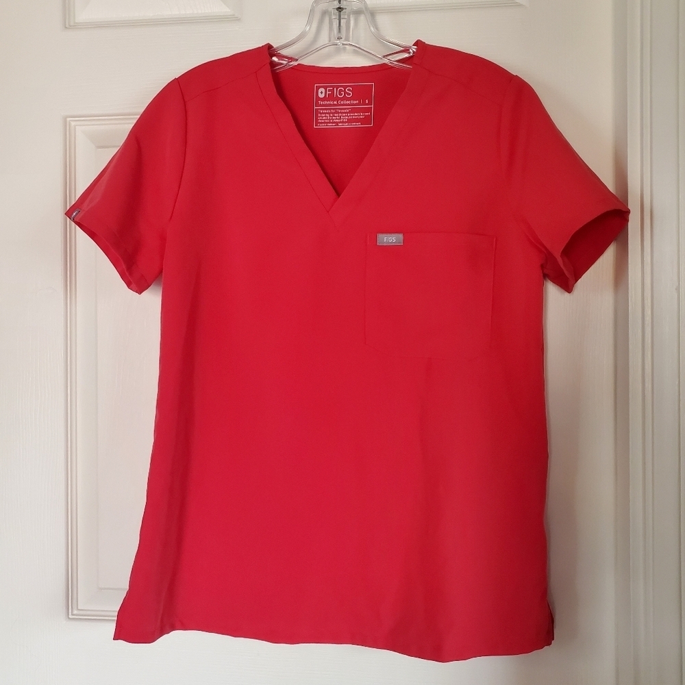 Figs Technical Collection Hot Pink Scrub Top V-neck Pullover Short Sleeves Small
